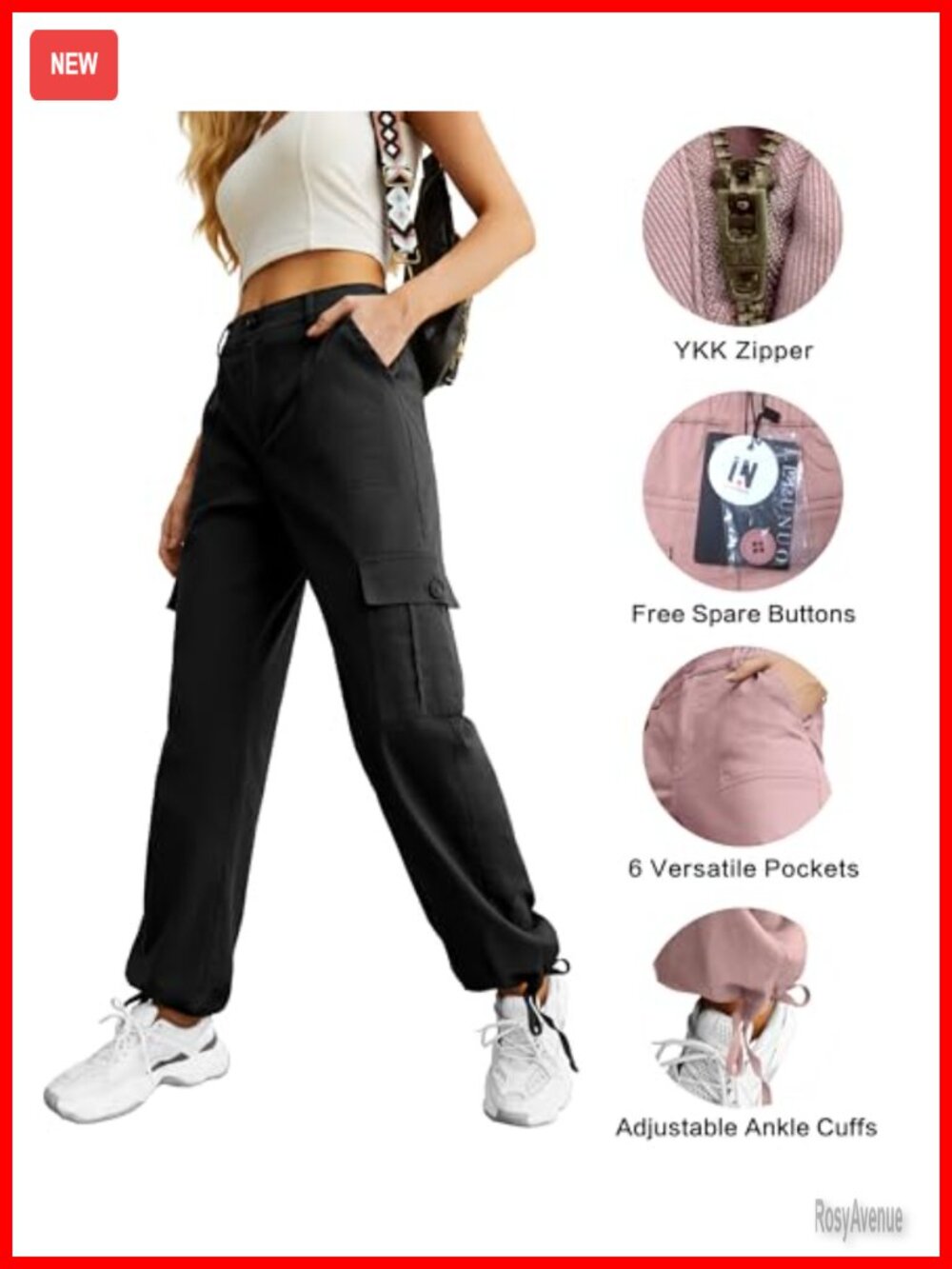 High Waisted Cargo Pants Y2K Streetwear Baggy Stretchy 6 Pockets Drawstring - Picture 2 of 6